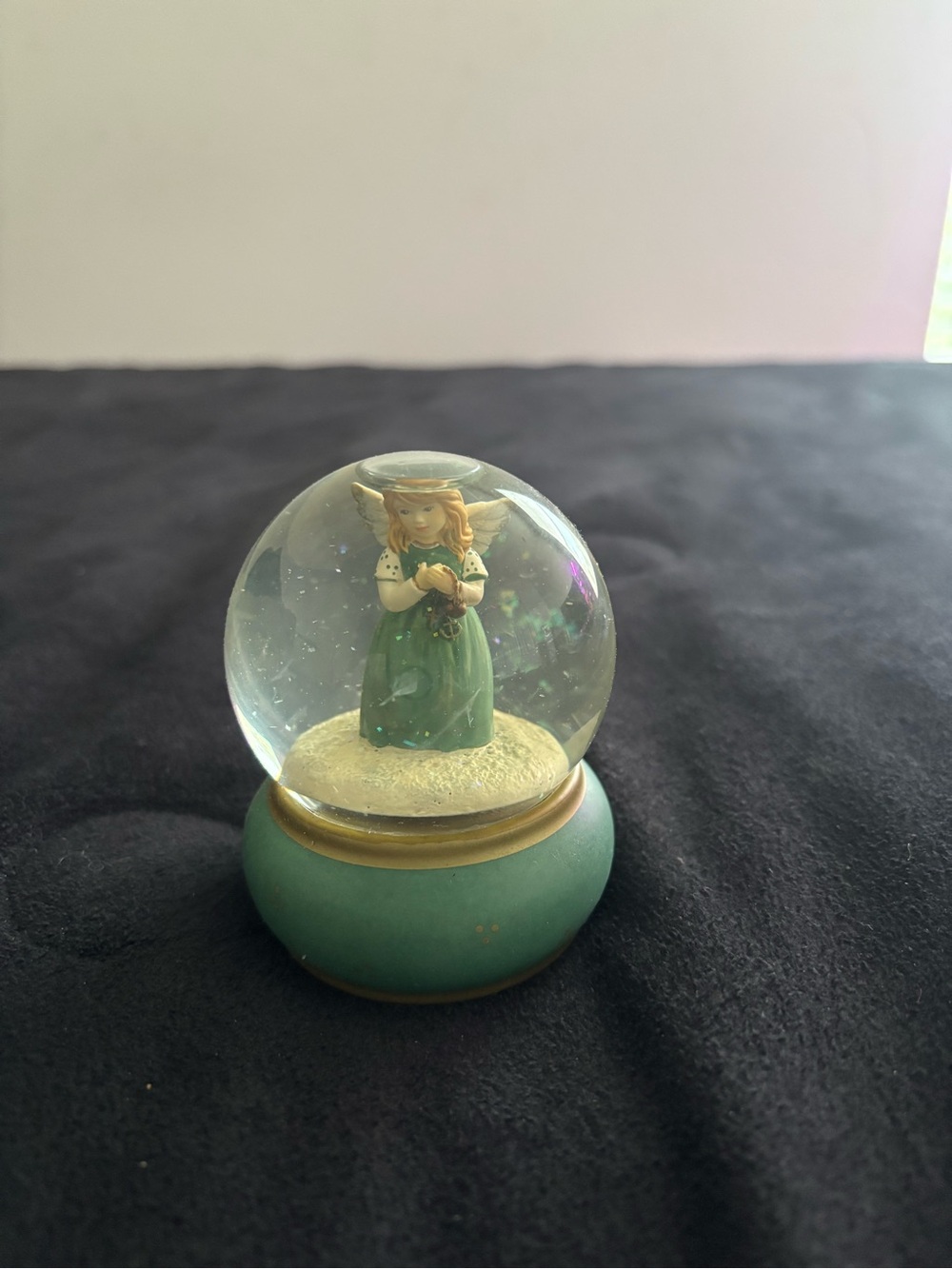 Goebel Green Angel Snow Globe with Gold Trim